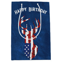 Amerikanische Flagge Hirsch auf Leder Mittlere Geschenktüte