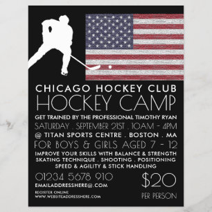 Amerikanische Flagge, Hockey-Spieler, Camp-Werbung Flyer