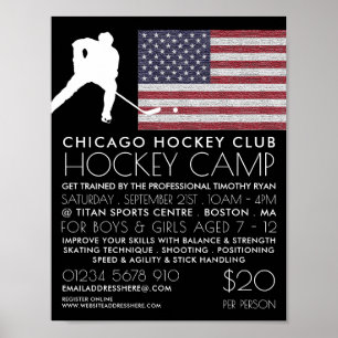 Amerikanische Flagge, Hockey-Spieler, Camp-Werbung Poster