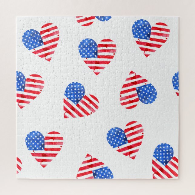 Amerikanische Flagge hört Wasserfarbe Nahtlos. Puzzle (Vertikal)