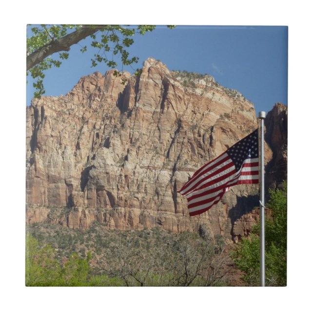 Amerikanische Flagge im Zion-Nationalpark I Fliese (Vorderseite)
