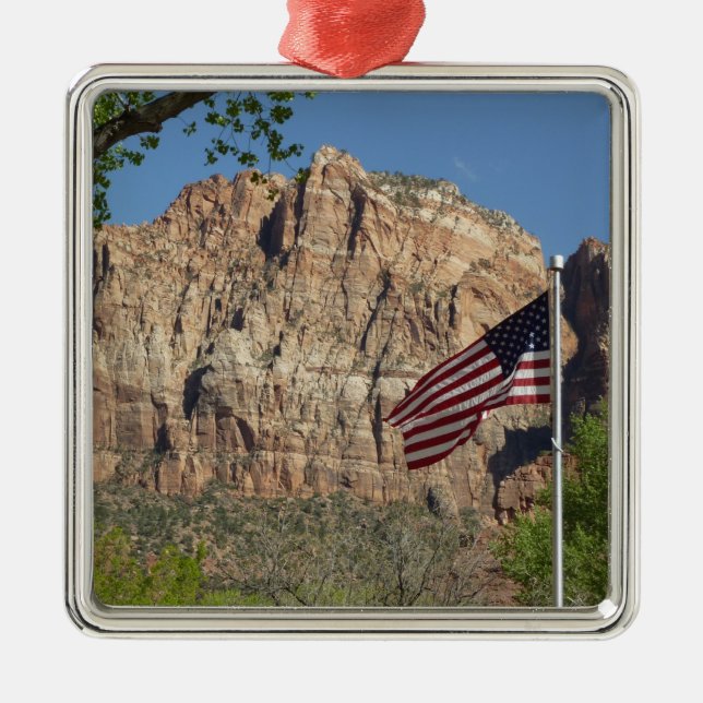 Amerikanische Flagge im Zion-Nationalpark I Ornament Aus Metall (Vorne)