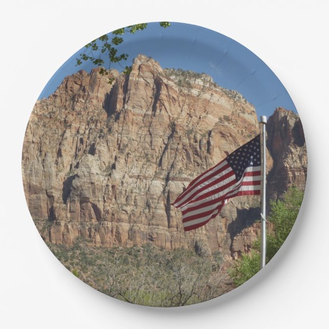 Amerikanische Flagge im Zion-Nationalpark I Pappteller (Vorderseite)