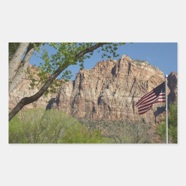 Amerikanische Flagge im Zion-Nationalpark I Rechteckiger Aufkleber (Vorderseite)