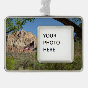 Amerikanische Flagge im Zion-Nationalpark II Rahmen-Ornament Silber