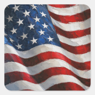Amerikanische Flagge Impasto-Malerei Quadratischer Aufkleber