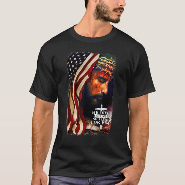 Amerikanische Flagge Jesus Christliches Zitat Bibe T-Shirt (Vorderseite)