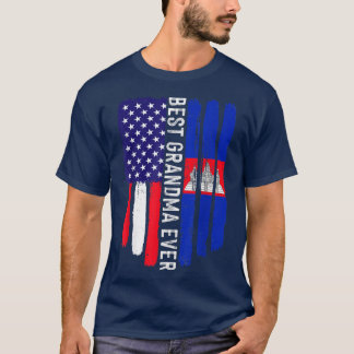 Amerikanische Flagge & Kambodscha Fahne Beste Oma T-Shirt