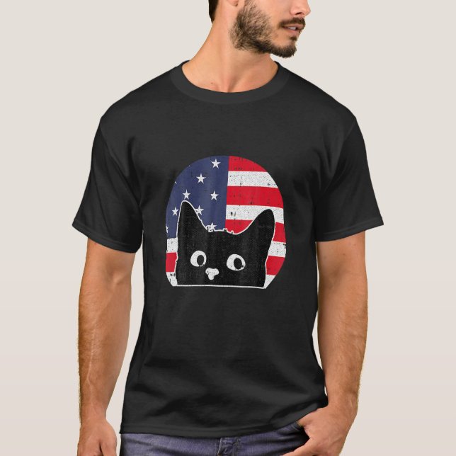 Amerikanische Flagge Katze 4 H. Juli Kätzchen Patr T-Shirt (Vorderseite)
