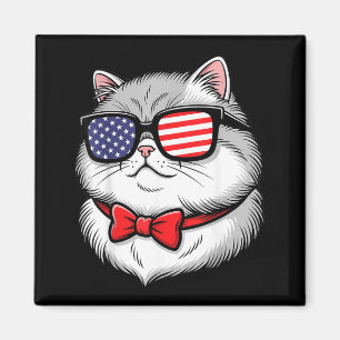 Amerikanische Flagge Katze 4. Juli Patriotisch Rot Magnet