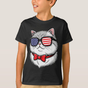 Amerikanische Flagge Katze 4. Juli Patriotisch Rot T-Shirt