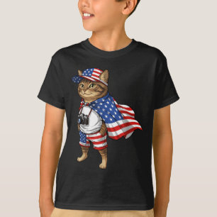 Amerikanische Flagge Katze Rot Weiß Blau Patriotis T-Shirt
