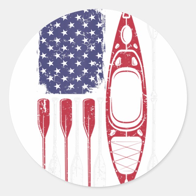 Amerikanische Flagge Kayak Paddle Kayaking 4. Juli Runder Aufkleber (Vorderseite)