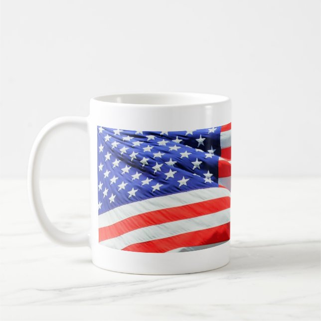 Amerikanische Flagge, können Sie Text- und Tasse (Links)