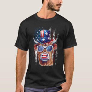 Amerikanische Flagge Kuh Vintage Farm Tier Patriot T-Shirt