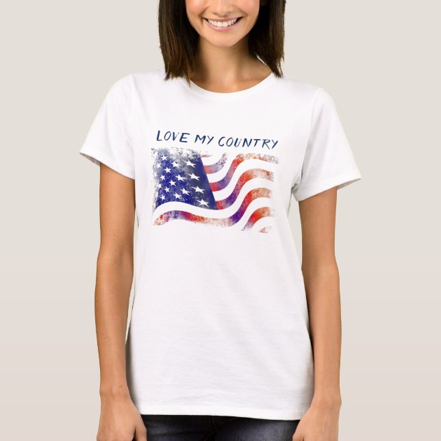 Amerikanische Flagge, Liebe mein Land, Patriot T-Shirt (Vorderseite)