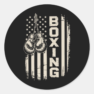 Amerikanische Flagge Lustiger Boxkämpfer Fitnessst Runder Aufkleber