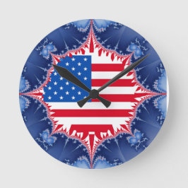 Amerikanische Flagge Mandelbrot Runde Wanduhr