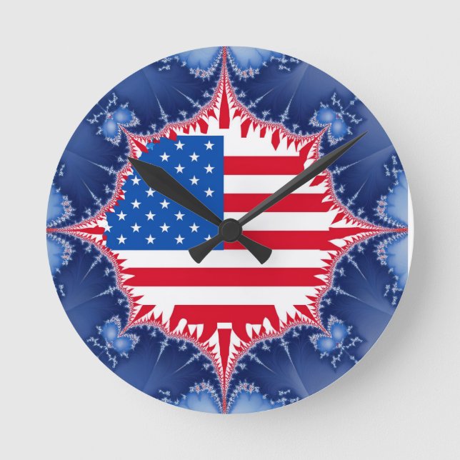 Amerikanische Flagge Mandelbrot Runde Wanduhr (Vorderseite)