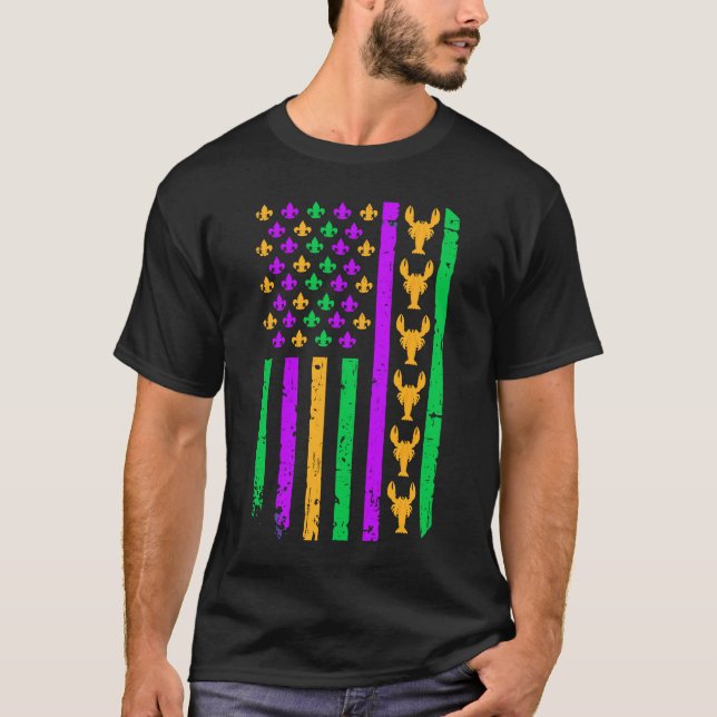 Amerikanische Flagge Mardi Gras Outfit Crawfish fü T-Shirt (Vorderseite)