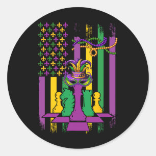 Amerikanische Flagge Mardi Gras Schach Spieler Tea Runder Aufkleber