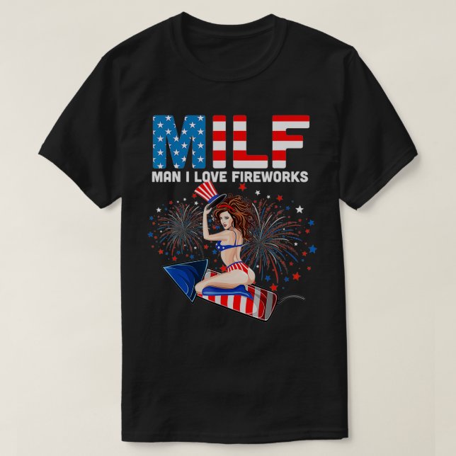 Amerikanische Flagge MILF Mann I Liebe Freiheit 4. T-Shirt (Design vorne)