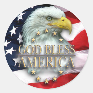 Amerikanische Flagge mit Adler, Gott segne Amerika Runder Aufkleber