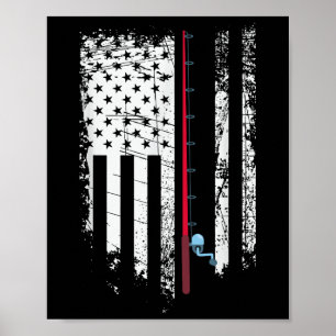 Amerikanische Flagge mit Angelrute - Patriotischer Poster