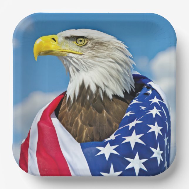 Amerikanische Flagge mit Bald-Adler Pappteller (Vorderseite)