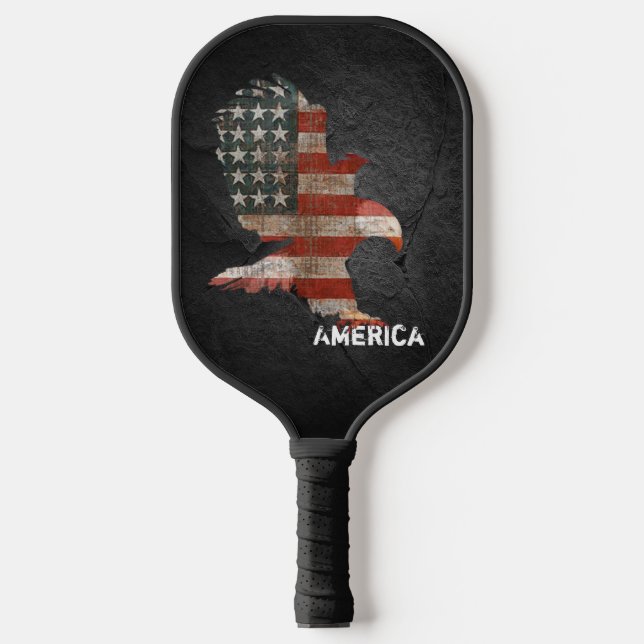 Amerikanische Flagge mit Bald Eagle Pickleball Schläger (Vorderseite)