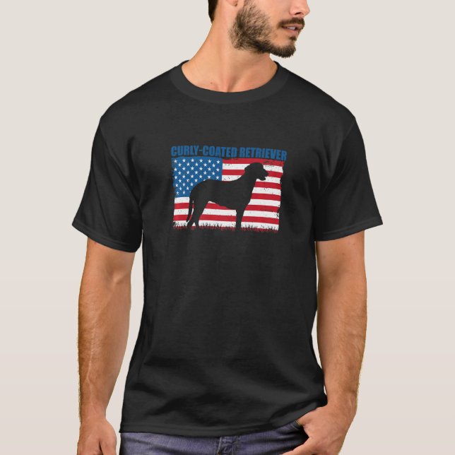 Amerikanische Flagge mit Curly Coated Retriever Pr T-Shirt (Vorderseite)