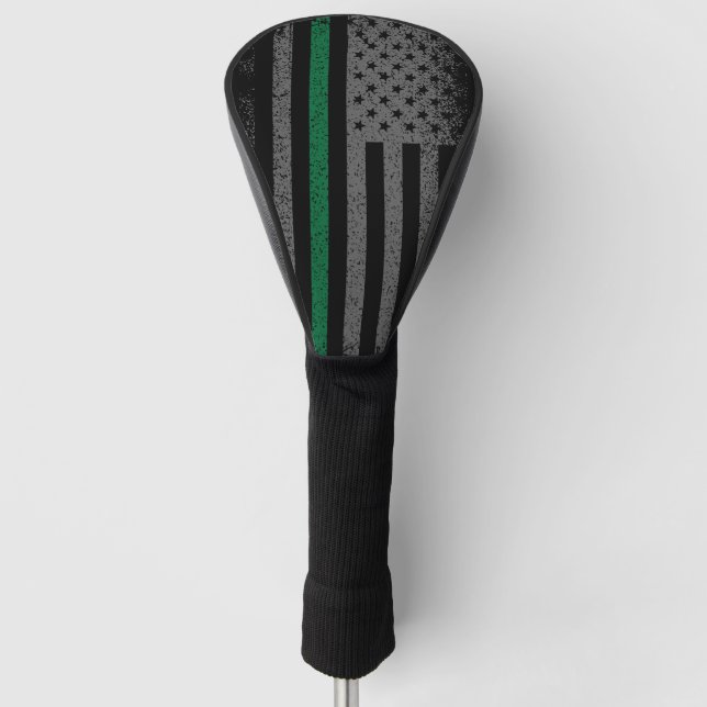 Amerikanische Flagge mit dünner grüner Linie  Golf Headcover (Vorderseite)