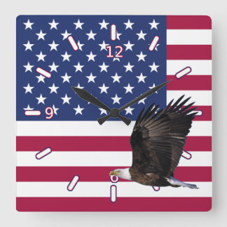 Amerikanische Flagge mit Eagle-Uhr (Quadrat mit Quadratische Wanduhr