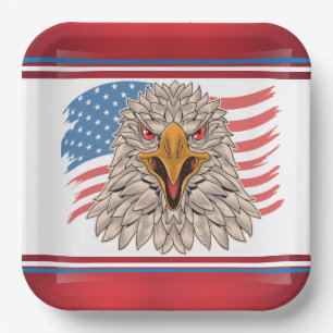 Amerikanische Flagge mit einer Adlerpapierplatte Pappteller