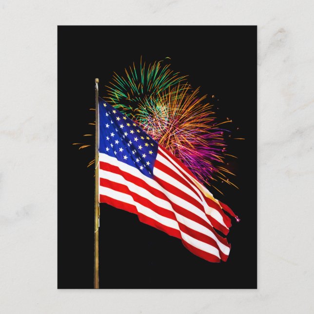 Amerikanische Flagge mit Fireworks Postcard Postkarte (Vorderseite)