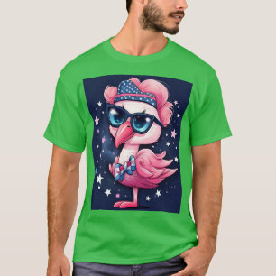 Amerikanische Flagge mit Flamingo-Cartoon-14484 T-Shirt