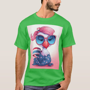Amerikanische Flagge mit Flamingo-Cartoon-14484 T-Shirt