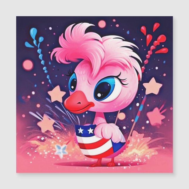 Amerikanische Flagge mit Flamingo-Cartoon-69216 Magnetkarte (Vorderseite)