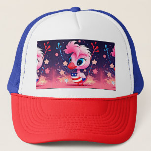 Amerikanische Flagge mit Flamingo-Cartoon-69216 Truckerkappe
