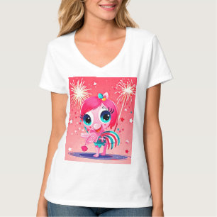 Amerikanische Flagge mit Flamingo-Cartoon-69217 T-Shirt