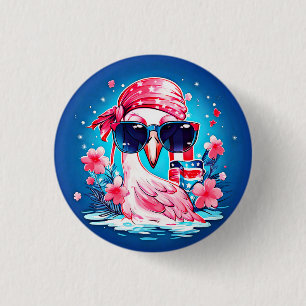 Amerikanische Flagge mit Flamingo-Cartoon-69681 Button