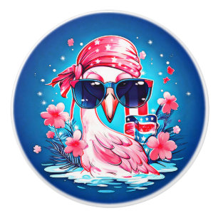 Amerikanische Flagge mit Flamingo-Cartoon-69681 Keramikknauf