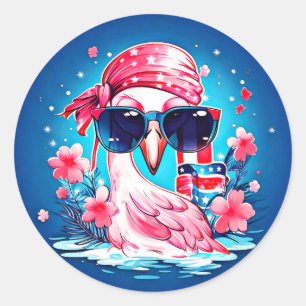 Amerikanische Flagge mit Flamingo-Cartoon-69681 Runder Aufkleber