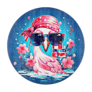Amerikanische Flagge mit Flamingo-Cartoon-69681 Schneidebrett
