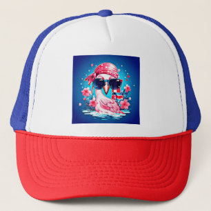 Amerikanische Flagge mit Flamingo-Cartoon-69681 Truckerkappe