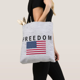 Amerikanische Flagge mit FREEDOM-Text auf Birne
