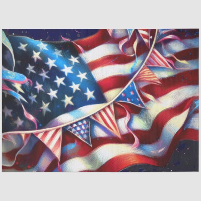 Amerikanische Flagge mit gejagtem Patriotikum Seidenpapier (Vorderseite)