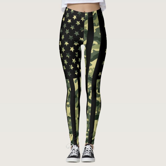 Amerikanische Flagge mit grüner Camouflage Leggings (Vorderseite)