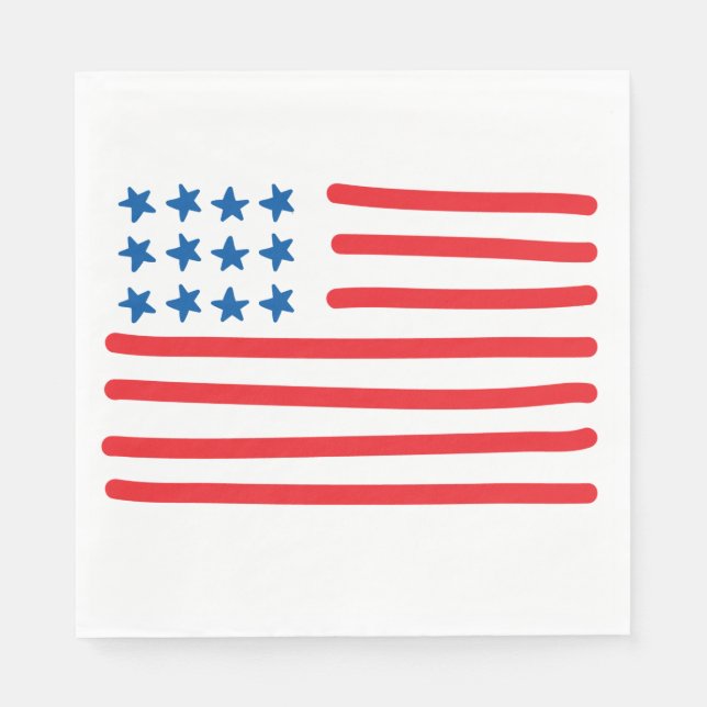 Amerikanische Flagge mit Handzeichen | 4. Juli / A Serviette (Vorderseite)