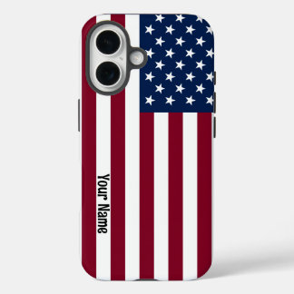 Amerikanische Flagge mit individuellem Text iPhone 16 Hülle